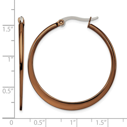 Edelstahl Chisel Poliert Braun Ip-beschichtet 34mm Diameter Verjüngt Creolen