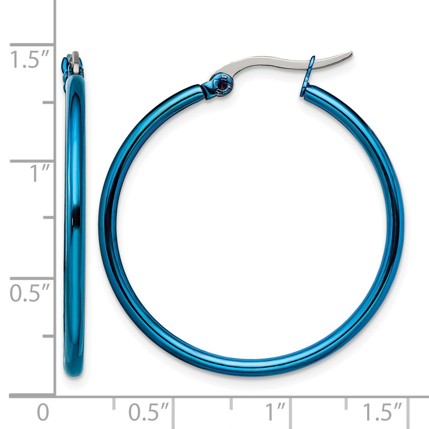 Edelstahl Chisel Poliert Blau Ip-beschichtet 32mm Diameter 2mm Creolen
