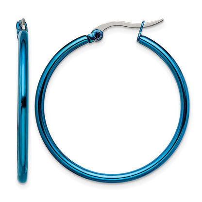 Edelstahl Chisel Poliert Blau Ip-beschichtet 32mm Diameter 2mm Creolen