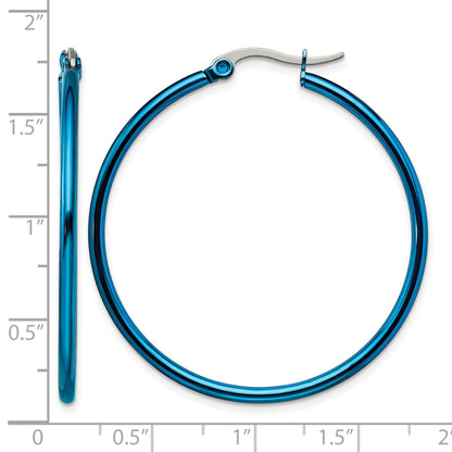 Edelstahl Chisel Poliert Blau Ip-beschichtet 42mm Diameter 2mm Creolen