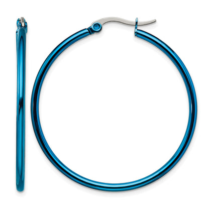 Edelstahl Chisel Poliert Blau Ip-beschichtet 42mm Diameter 2mm Creolen