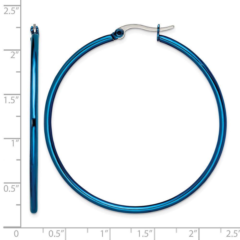 Edelstahl Chisel Poliert Blau Ip-beschichtet 49.5mm Diameter 2mm Creolen