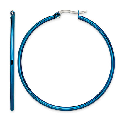 Edelstahl Chisel Poliert Blau Ip-beschichtet 49.5mm Diameter 2mm Creolen