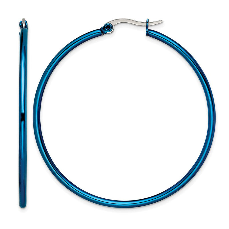 Edelstahl Chisel Poliert Blau Ip-beschichtet 49.5mm Diameter 2mm Creolen