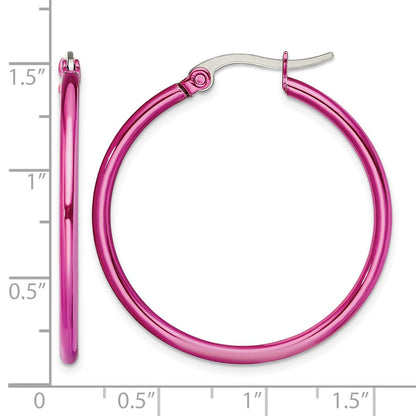 Edelstahl Chisel Poliert Rosa Ip-beschichtet 32mm Diameter 2mm Creolen
