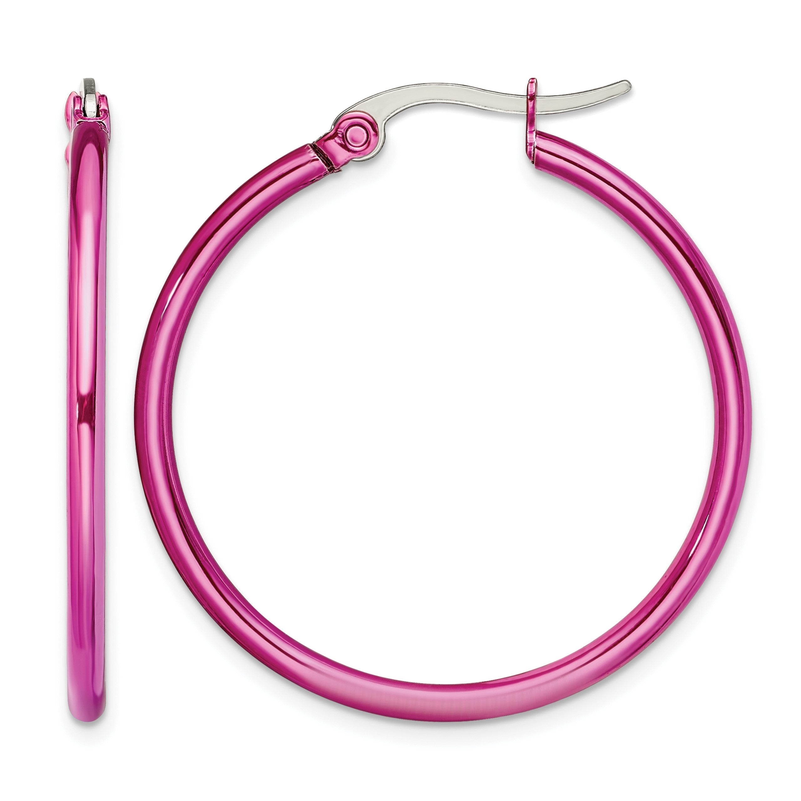 Edelstahl Chisel Poliert Rosa Ip-beschichtet 32mm Diameter 2mm Creolen