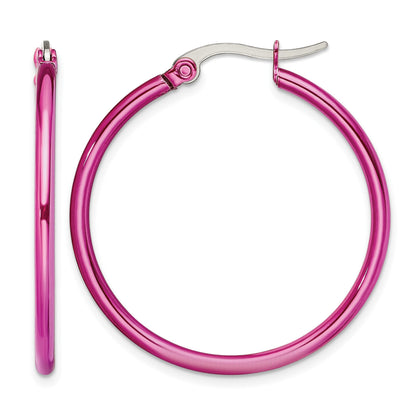 Edelstahl Chisel Poliert Rosa Ip-beschichtet 32mm Diameter 2mm Creolen