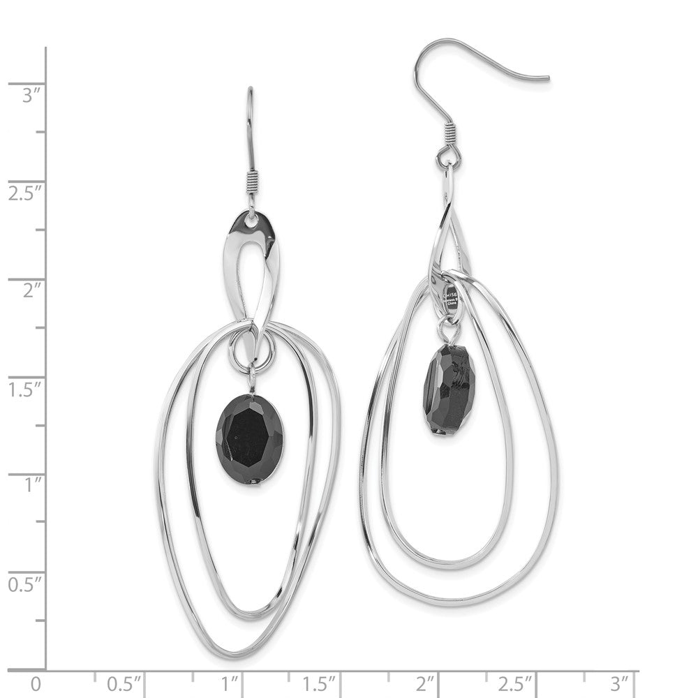 Edelstahl Multiple Ovals mit Schwarz Glas Ohrhänger