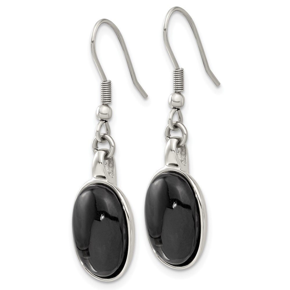 Edelstahl Schwarz Achat Oval Ohrringe