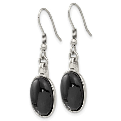 Edelstahl Schwarz Achat Oval Ohrringe
