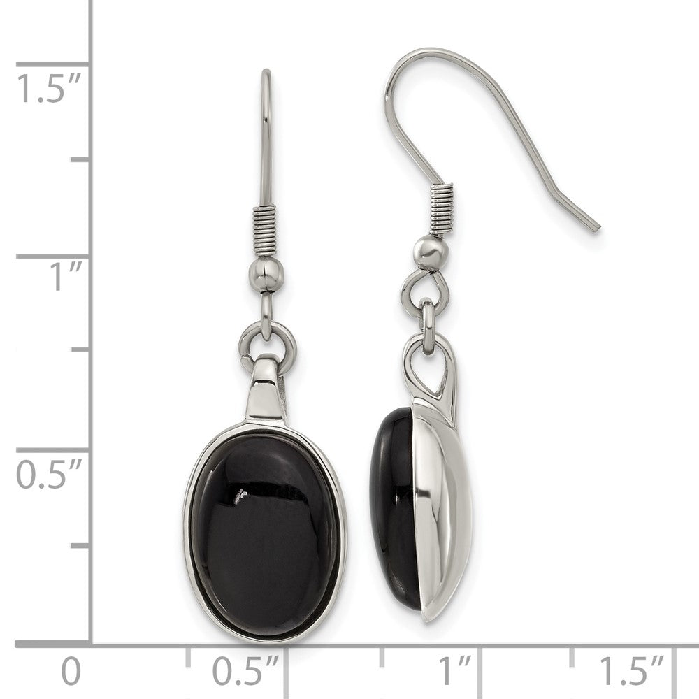 Edelstahl Schwarz Achat Oval Ohrringe