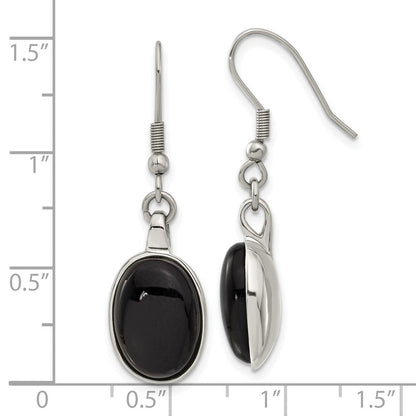 Edelstahl Schwarz Achat Oval Ohrringe