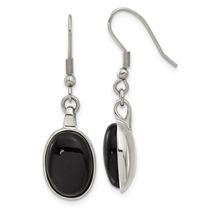 Edelstahl Schwarz Achat Oval Ohrringe