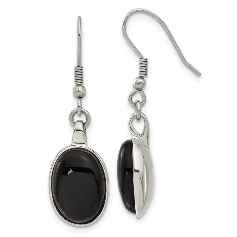 Edelstahl Schwarz Achat Oval Ohrringe