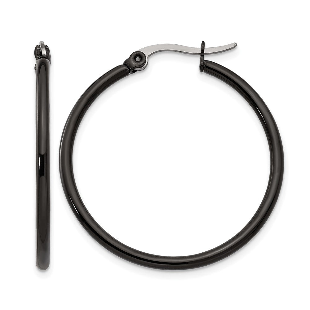 Edelstahl Chisel Poliert Schwarz Ip-beschichtet 32mm Diameter 2mm Creolen