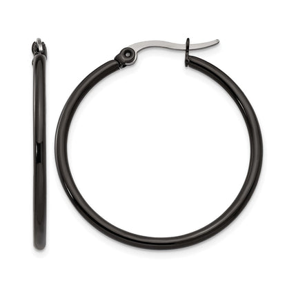 Edelstahl Chisel Poliert Schwarz Ip-beschichtet 32mm Diameter 2mm Creolen