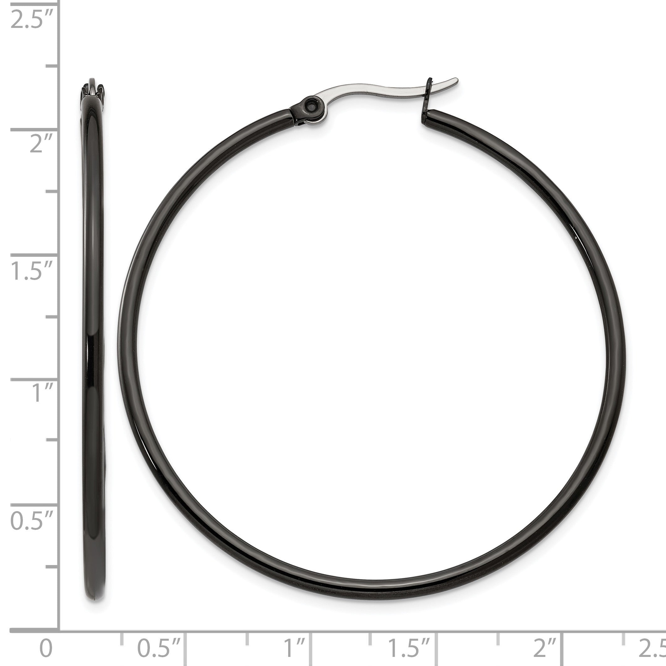 Edelstahl Chisel Poliert Schwarz Ip-beschichtet 48mm Diameter 2mm Creolen