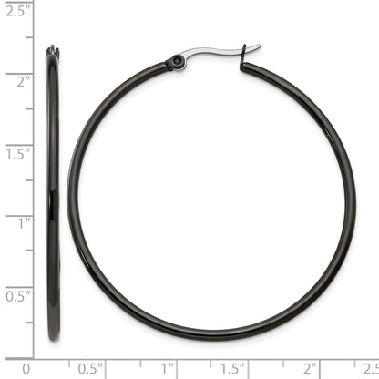 Edelstahl Chisel Poliert Schwarz Ip-beschichtet 48mm Diameter 2mm Creolen