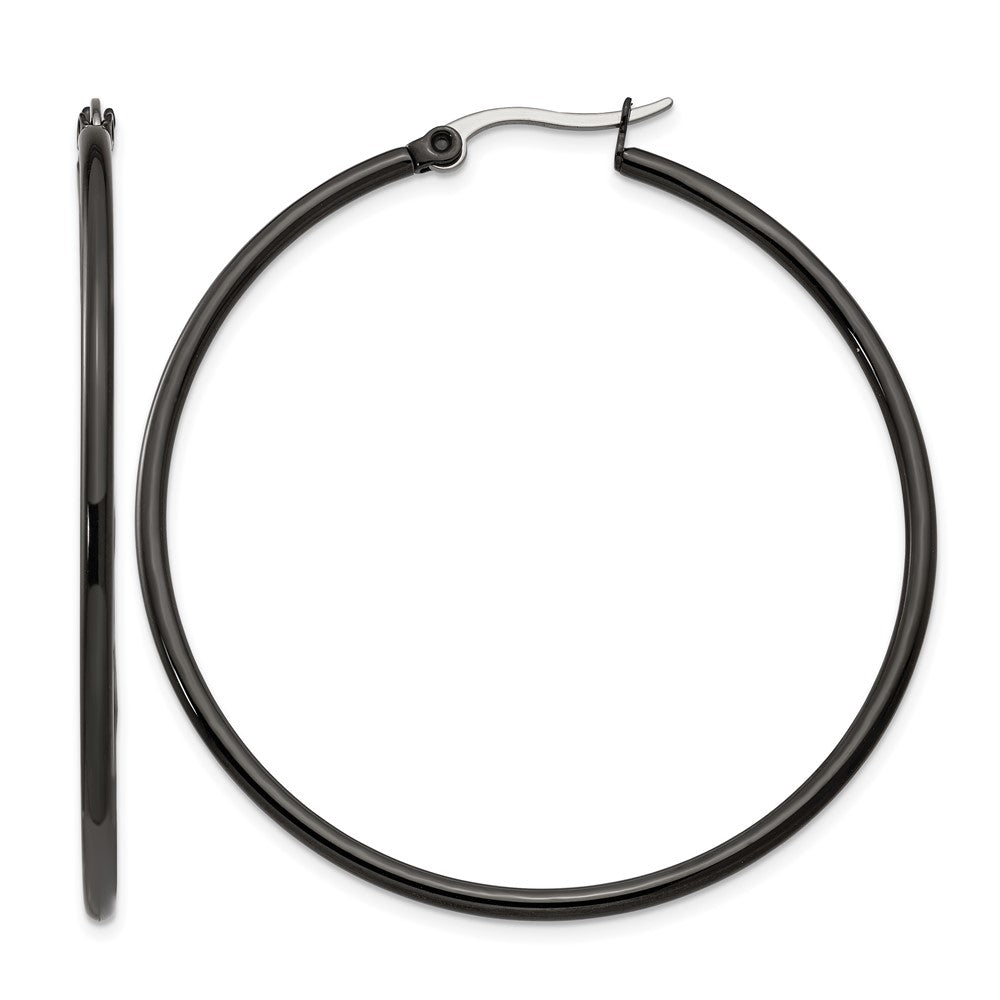 Edelstahl Chisel Poliert Schwarz Ip-beschichtet 48mm Diameter 2mm Creolen