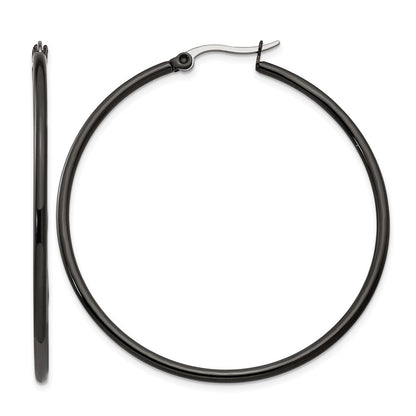 Edelstahl Chisel Poliert Schwarz Ip-beschichtet 48mm Diameter 2mm Creolen