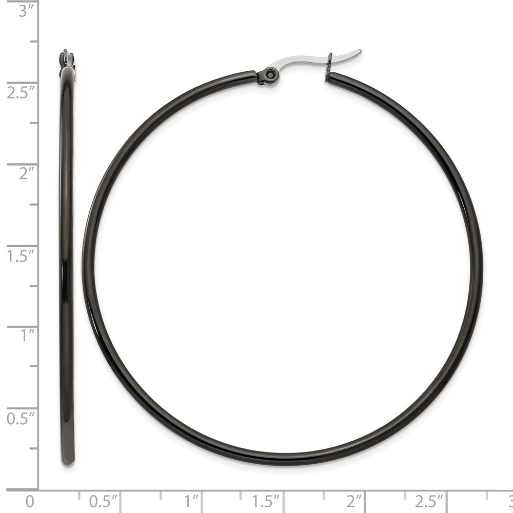 Edelstahl Chisel Poliert Schwarz Ip-beschichtet 60mm Diameter 2mm Creolen