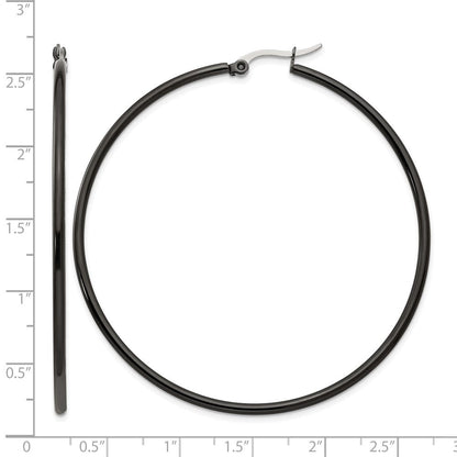 Edelstahl Chisel Poliert Schwarz Ip-beschichtet 60mm Diameter 2mm Creolen