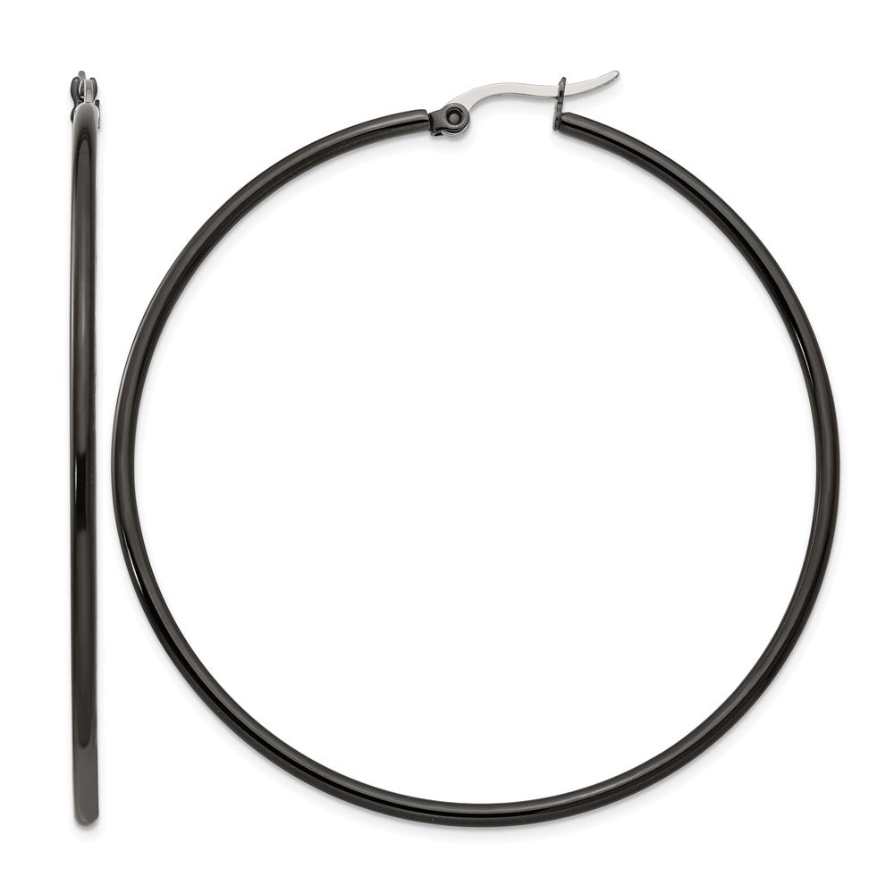 Edelstahl Chisel Poliert Schwarz Ip-beschichtet 60mm Diameter 2mm Creolen