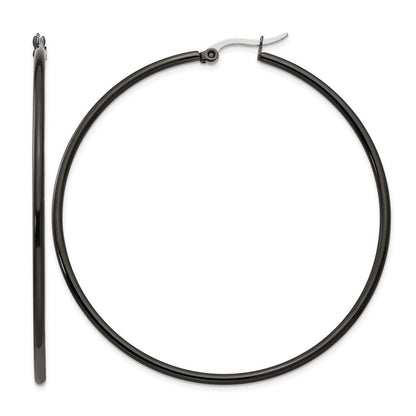 Edelstahl Chisel Poliert Schwarz Ip-beschichtet 60mm Diameter 2mm Creolen