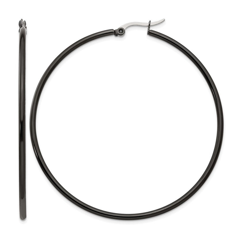Edelstahl Chisel Poliert Schwarz Ip-beschichtet 60mm Diameter 2mm Creolen