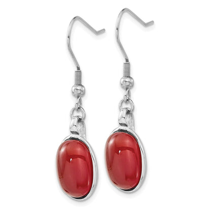 Edelstahl Rot Achat Oval Ohrhänger
