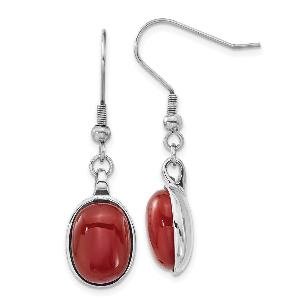 Edelstahl Rot Achat Oval Ohrhänger