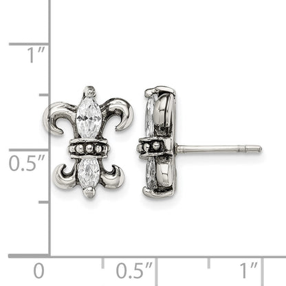 Edelstahl Antikisiert Poliert & Strukturiert mit Zirkonia Fleur De Lis Stecker Ohrring