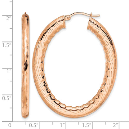 Edelstahl Chisel Poliert und Strukturiert Rose Ip-beschichtet Hohl Oval Creolen