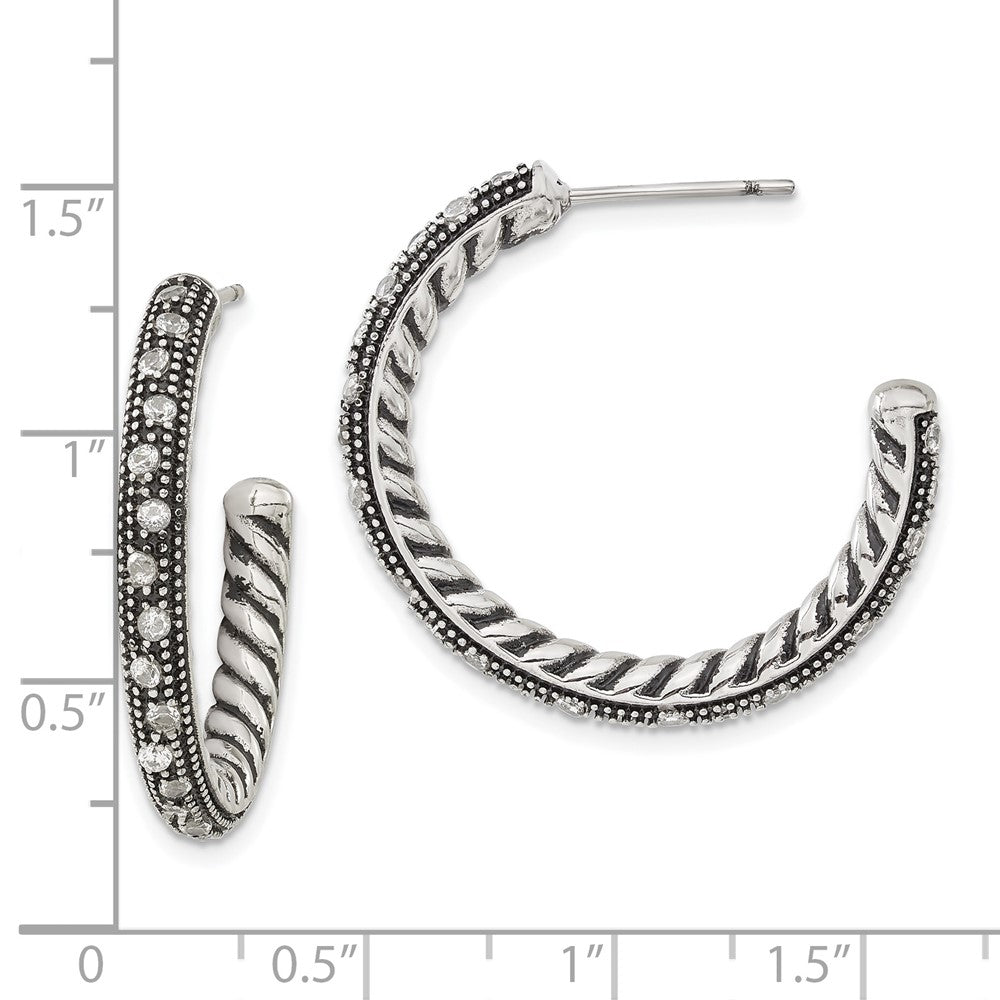 Edelstahl Poliert & Antikisiert Zirkonia Stecker Creolen