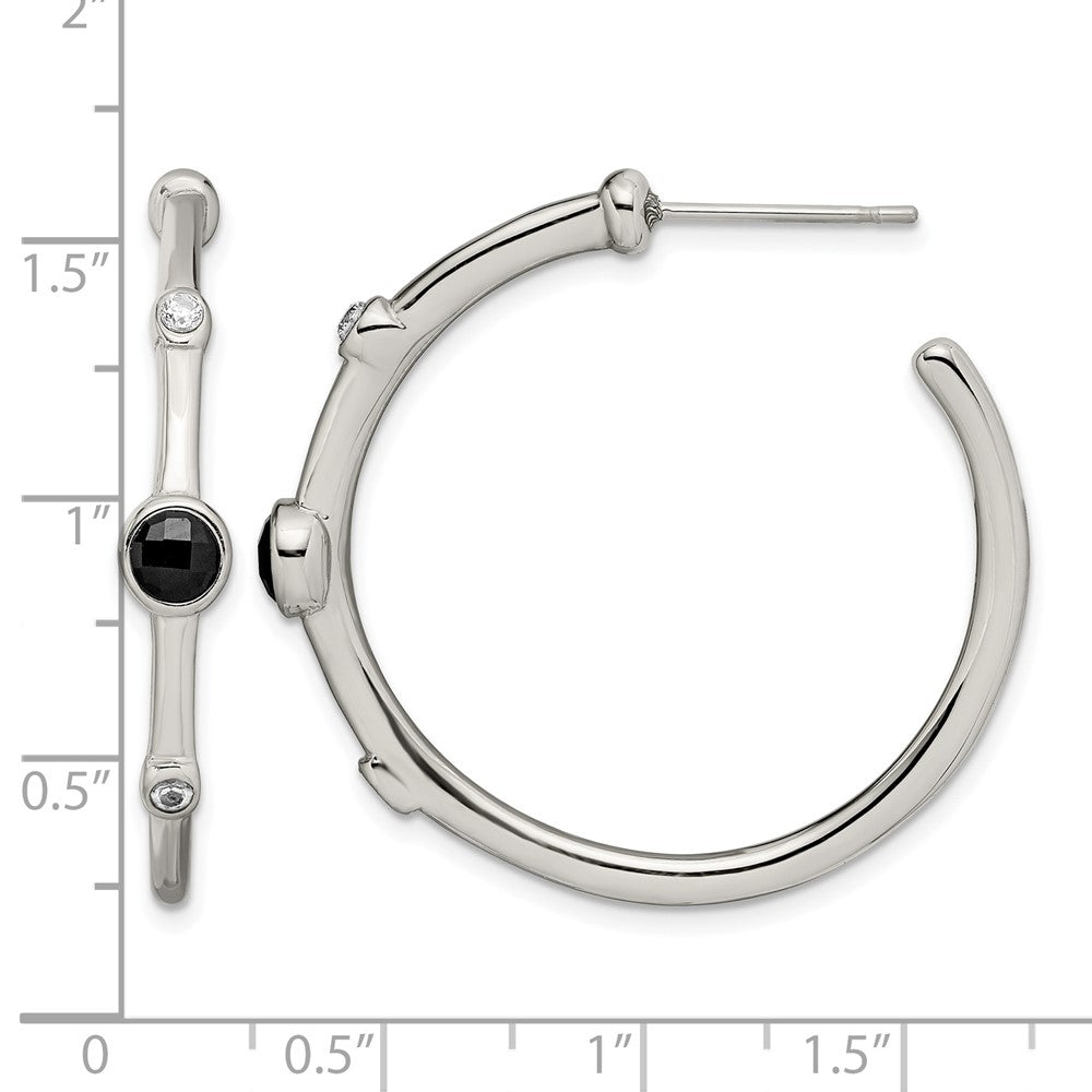 Edelstahl Chisel Poliert mit Schwarz Onyx und Zirkonia Stecker Creolen