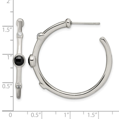 Edelstahl Chisel Poliert mit Schwarz Onyx und Zirkonia Stecker Creolen