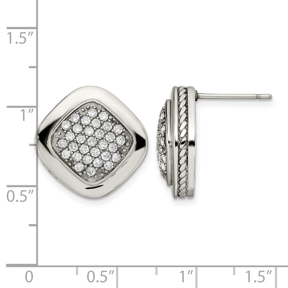 Edelstahl Poliert Zirkonia Quadratisch Ohrstecker