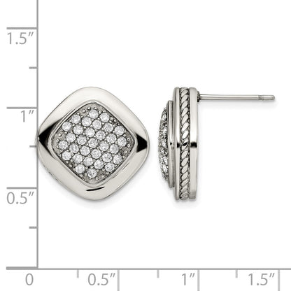 Edelstahl Poliert Zirkonia Quadratisch Ohrstecker