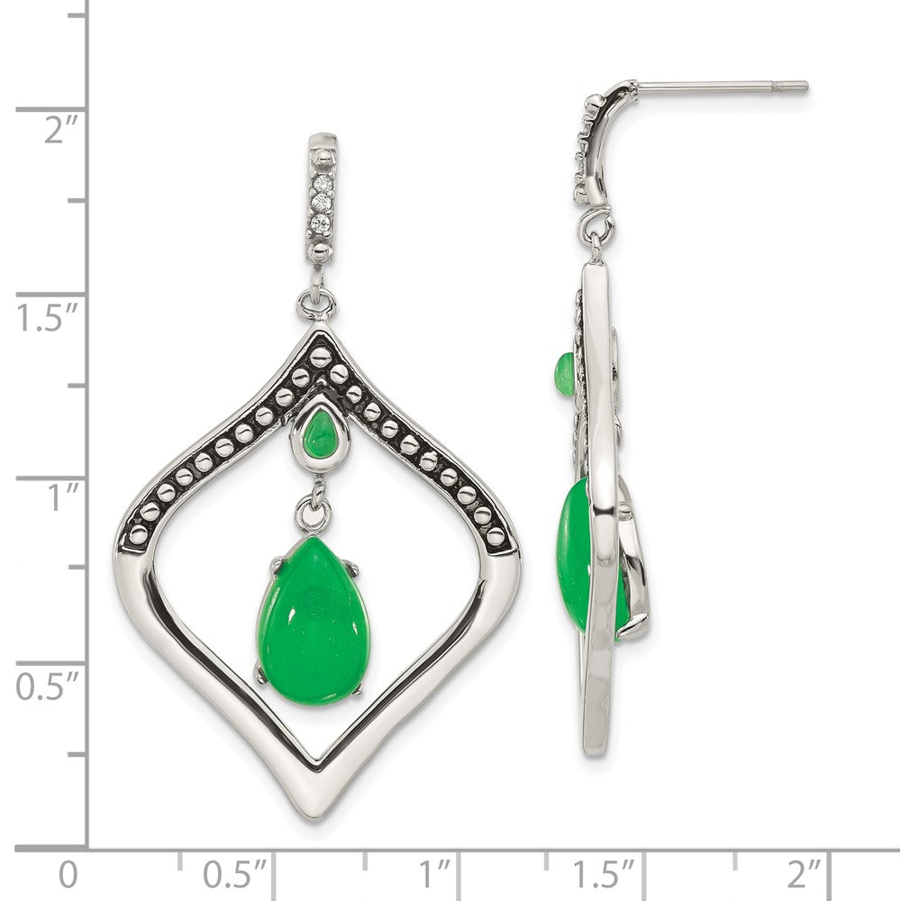 Edelstahl Poliert/antiqued Syn. Dyed Jade & Zirkonia Stecker Ohrhänger