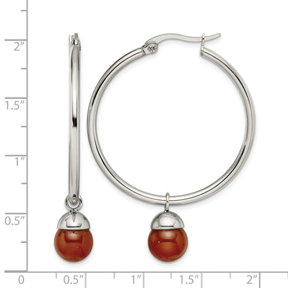 Edelstahl Chisel Poliert mit Rot Achat Hängend Creolen