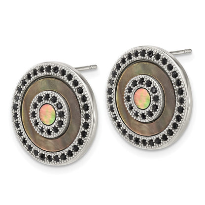 Edelstahl Poliert Schwarz Perlmutt/crystal Ohrstecker