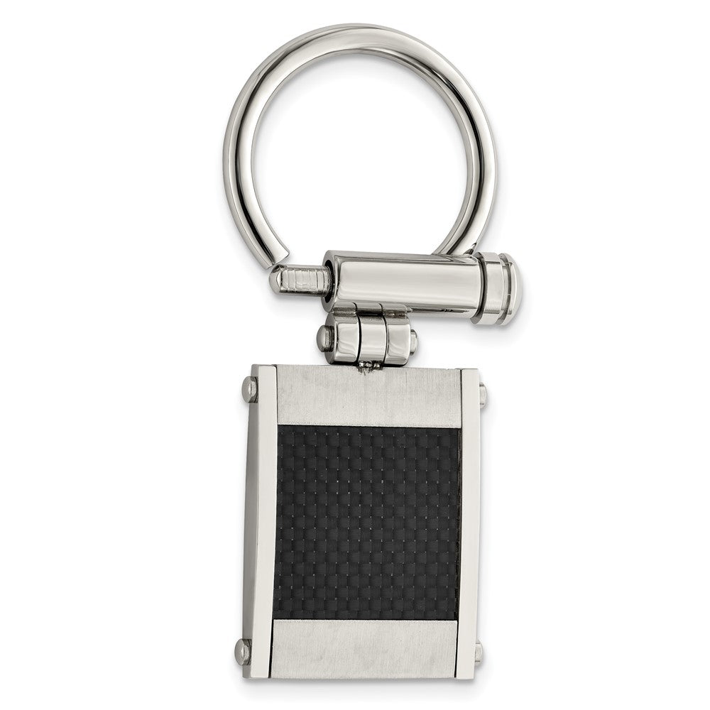Edelstahl Chisel Gebürstet und Poliert Schwarz Karbon Faser Einlage Key Ring