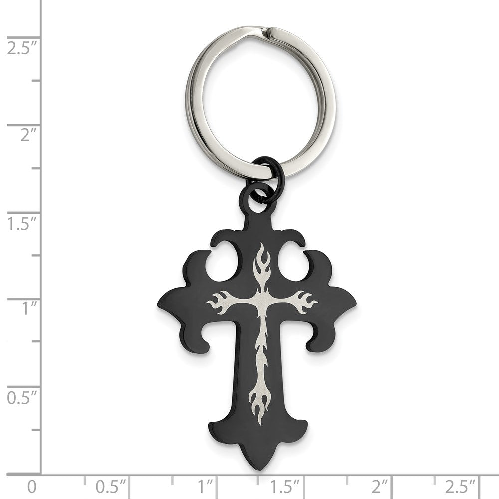 Edelstahl Chisel Poliert Schwarz Ip-beschichtet Kreuz Key Ring