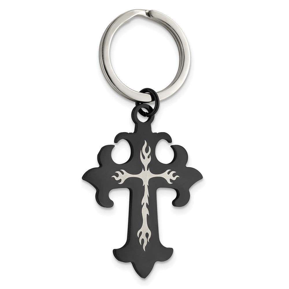 Edelstahl Chisel Poliert Schwarz Ip-beschichtet Kreuz Key Ring