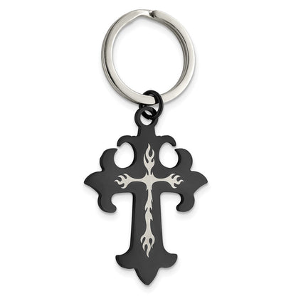 Edelstahl Chisel Poliert Schwarz Ip-beschichtet Kreuz Key Ring