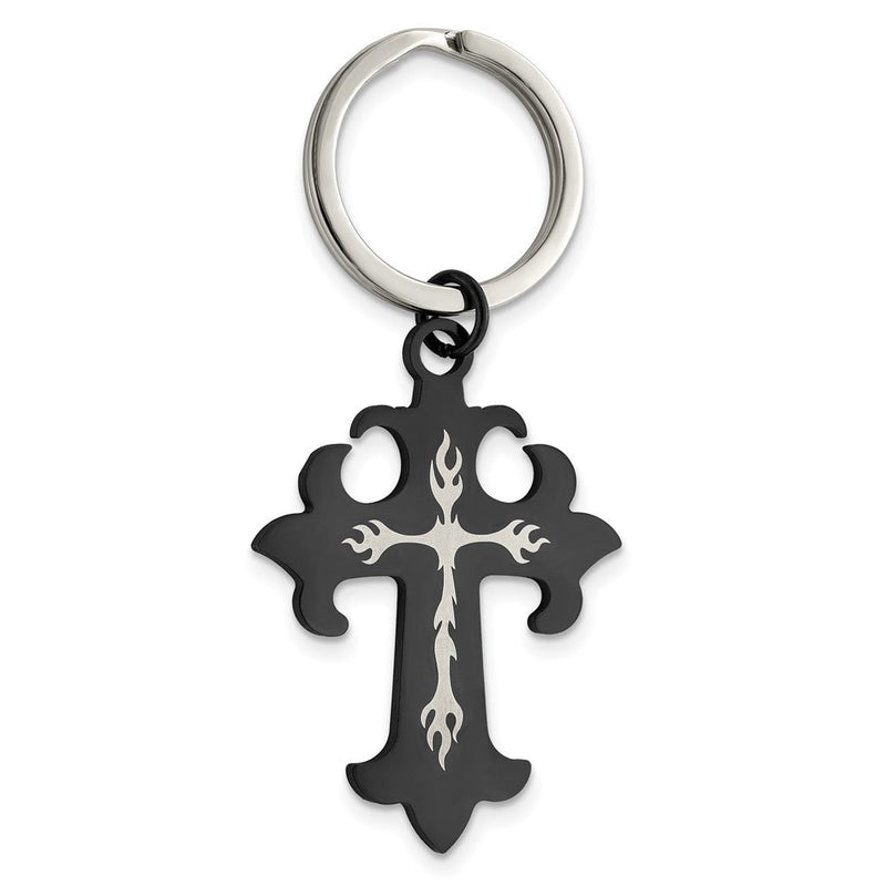 Edelstahl Chisel Poliert Schwarz Ip-beschichtet Kreuz Key Ring