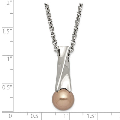 Edelstahl Poliert Champagne Synthetisch Perle & Zirkonia Anhänger Halskette