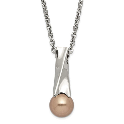 Edelstahl Poliert Champagne Synthetisch Perle & Zirkonia Anhänger Halskette