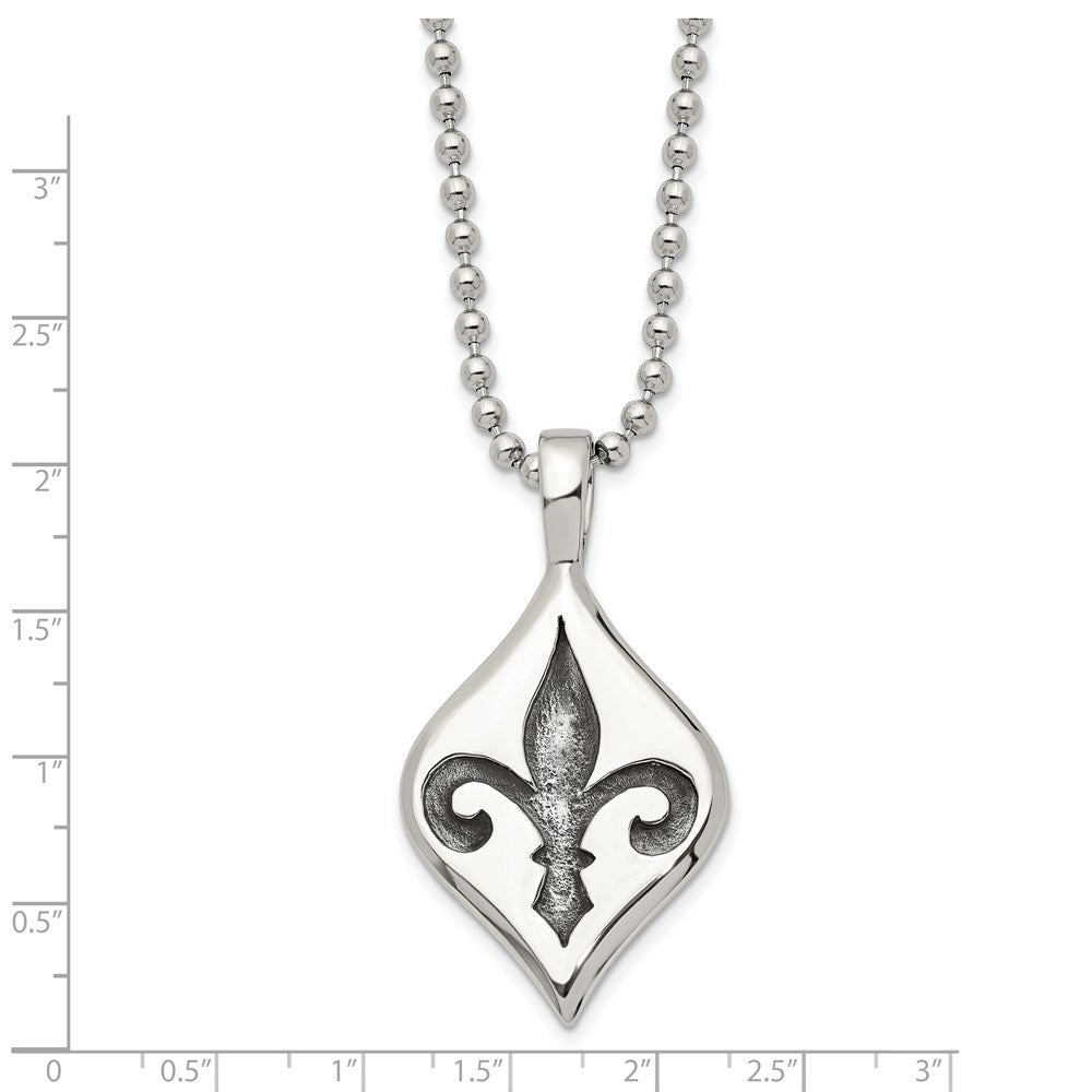 Edelstahl Antikisiert und Poliert Fleur De Lis 22 Zoll Halskette