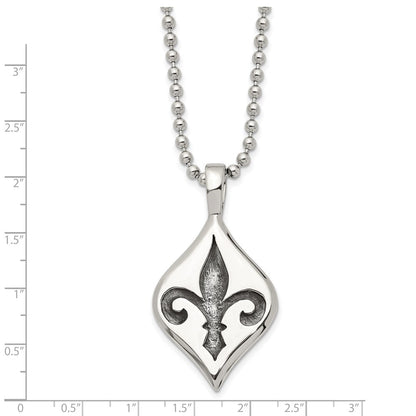 Edelstahl Antikisiert und Poliert Fleur De Lis 22 Zoll Halskette
